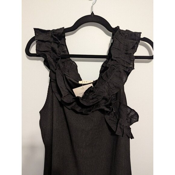 Kori Tops - NWT Ribbed ruffle sleeveless black large tank top dressy blouse